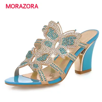 

MORAZORA Two colors high heels shoes rhinestone big size 32-43 party shoes summer women sandals fashion elegant