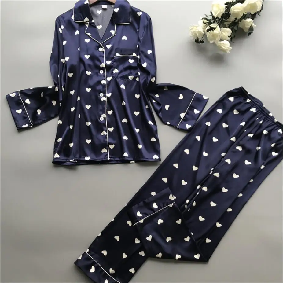 Пижамный комплект с принтом пингвина и сердечками для сна, Сексуальная атласная одежда для сна, женские летние пижамы, женские пижамы с цветами для женщин 968 - Цвет: dark love heart