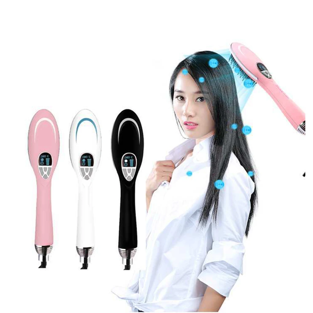 

Hair Dryer Brush Ionic Adjustable Temperature Hot Cold Wind Speed with LED Screen Hair Styler Straightener Blower