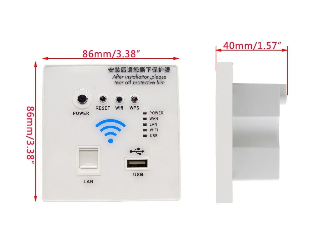 86 Стандартный 300 MBP настенный Встроенный Wi-Fi беспроводной AP Ретранслятор с настенный роутер