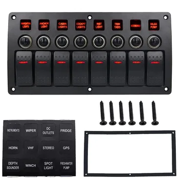 

10Sets/Lot 8 Gang LED Car Boat Rocker Switch Panel Voltmeter Car Switch Panel DC 12V 24V LED Boat Switch Panel