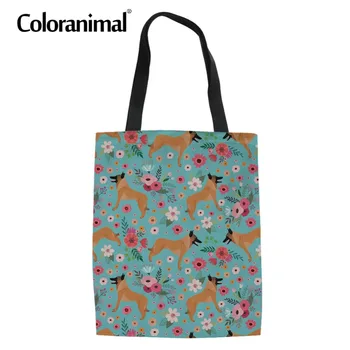 

Coloranimal Belgian Malinois Flower Dog Print Women's Folding Cloth Tote Bag Female Mochila Linen Bookbag Grocery Shopper Pouch