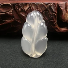 Из натуральной халцедон Агат Цепочки и ожерелья кулон Листья Белый Ice Crystal Подарки и листья