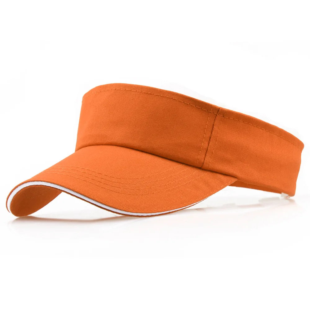 Summer 100% Cotton Visors Hat Women Men's Sandwich Bill Sun Visor Cap Golf Running Sports Black Orange Navy Sky Blue Red 2