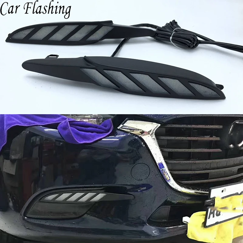 

Car Flashing DRL For Mazda 3 Axela 2017 Daytime Running Lights fog lamp cover headlight Daylight with yellow signal night blue