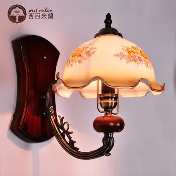 

Fashion bedroom wall lamp rustic vintage solid wood bedside lamp balcony american style wall lights