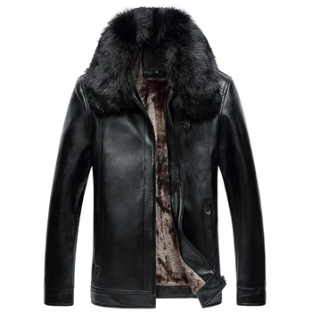 

2019 Autumn And Winter men slim Fit leather jacket warm plus velvet coat leisure men jacket motorcycle Windproof PU leather 5XL