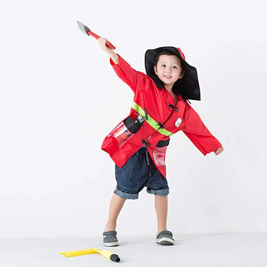 9PCS Clothes Hat Walkie-talkie Fireman Chief Dress-Up Uniform Cosplay Outfit For Children Role Playing
