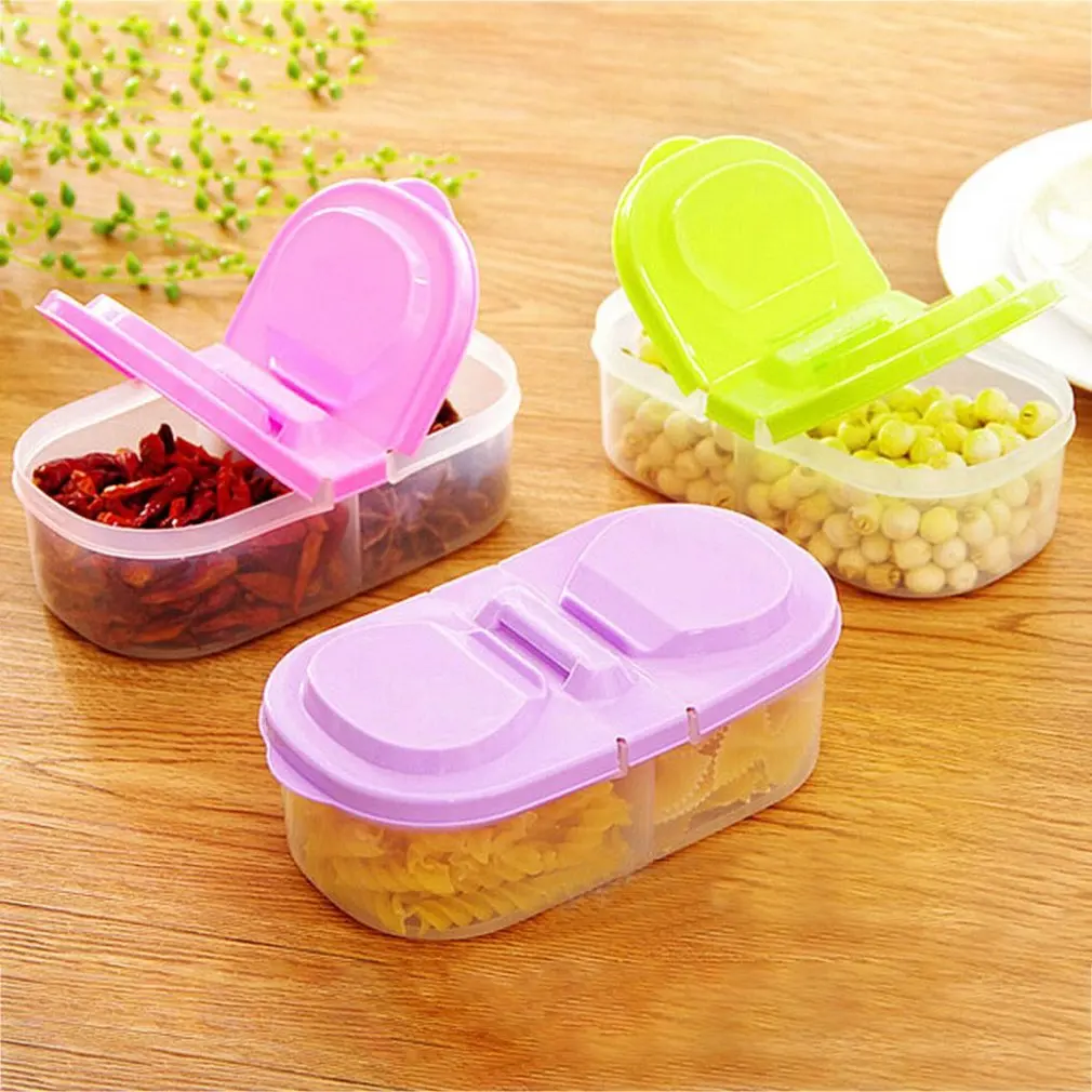 

2 Grids Kitchen Food Storage Box Cereal Grain Bean Rice Plastic Snack Storage Container Box Transparent Grain Organizer Tank