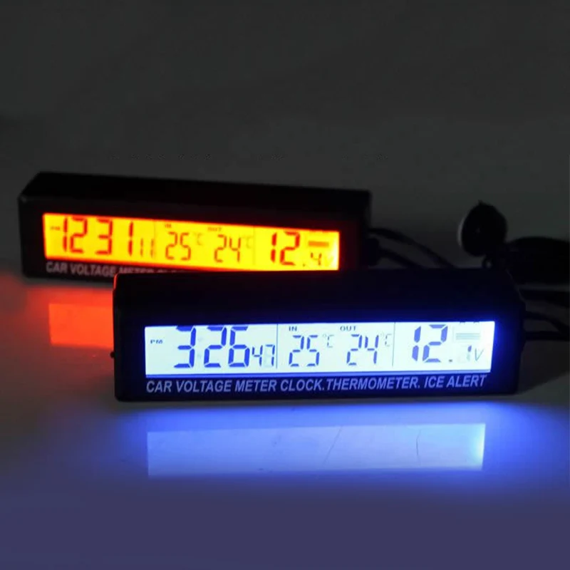 

LED Car Backlight Digital Thermometer Clock Indoor Outdoor Temperature Voltage Meter with Car Cigarette Socket