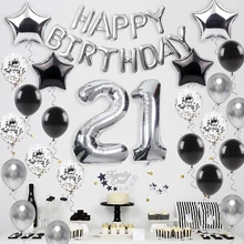 PATIMATE 40 PCS с днем рождения воздушные шары серебристый, черный Фольга шар для взрослых 21th День рождения украшения 21 день рождения поставки