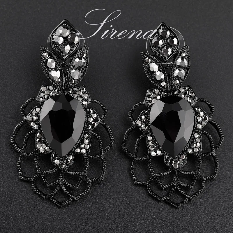 Ec099 Luxury Dangle Drop Chandelier Flower Black Austrian Cz Ec099 Luxury Dangle Drop Chandelier Flower Black Austrian Cz Crystal Rhinestone Earrings Whole Prom Jewelry For Women In From