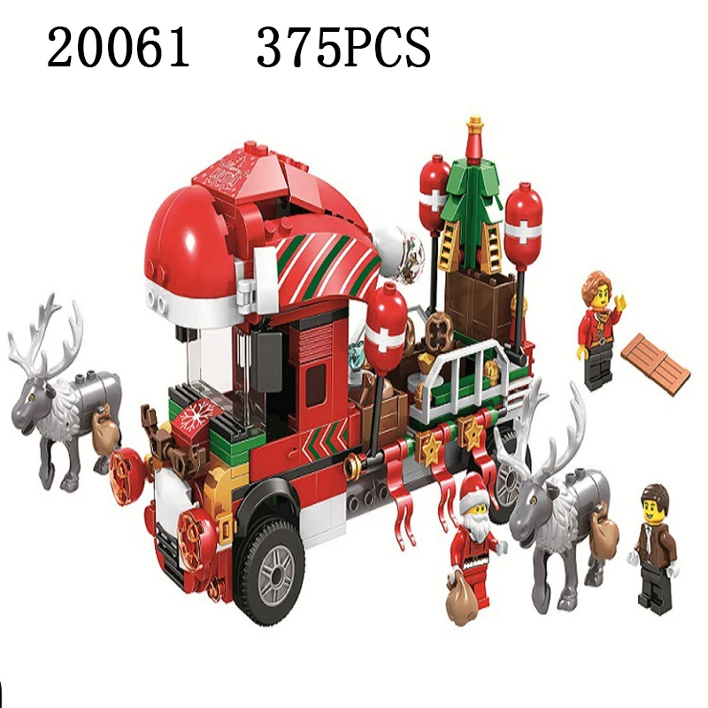 Legoed City Christmas Series Santa Claus gift Sleigh Reindeer LepinS Christmasshopping Train Airship Legoing Building Block Toy