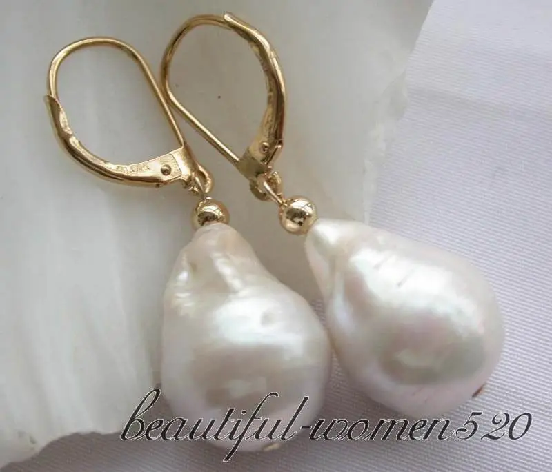 

Z3111 HUGE 22mm white baroque drip keshi reborn pearl dangle earrings