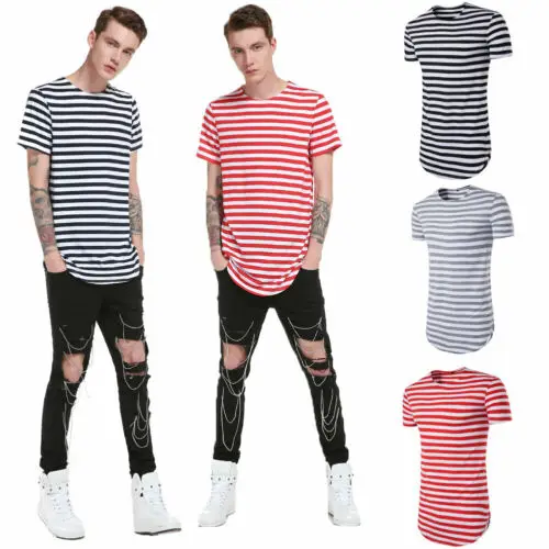 

New Fashion Hot Sale Men Striped Short Sleeve O-neck T-Shirt White Casual T Shirt for Men Loose Comfortable Tee Tops S-L