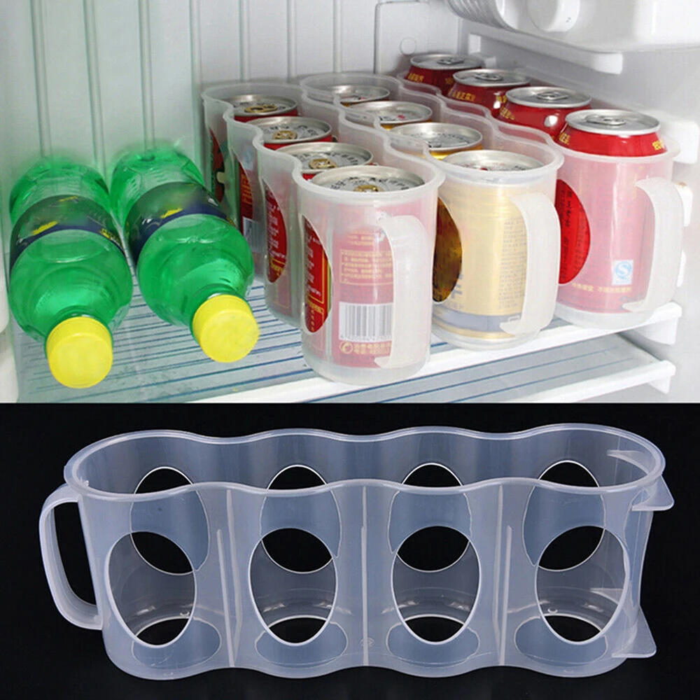 4 Capacity Plastic Beer Soda Can Storage Holder for Refrigerator Fridge Organizer Rack Kitchen Space Saver Holders