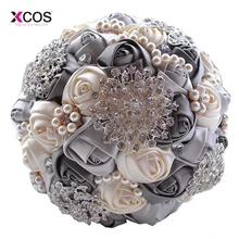 Свадебные цветы Свадебные букеты Серебристые искусственные розы роскошный со стразами Букет Свадебные шикарные невесты Ramo De Novia