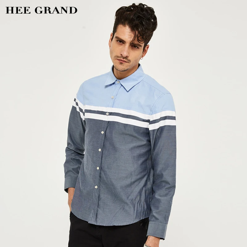 

HEE GRAND Men's Shirts 2018 Spring Autumn Casual&Business Long Sleeve Turn-down Collar Patchwork Design Shirts MCL1740