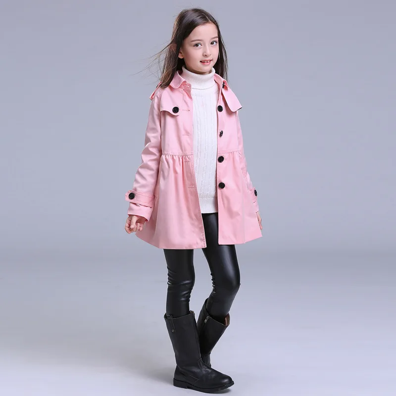 Плащ для девочек; куртка для девочек; детское длинное пальто; сезон весна-осень; детская хлопковая куртка; детская одежда; Цвет хаки, розовый, темно-синий