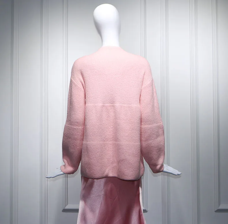 The Same Lotus Root Pink Mohair Knitted Loose Version of Lantern Sleeve  Han Version Half Sweater Women 2019 Pullover Women