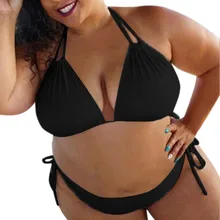 Летние женские большие размеры однотонный на брительках Холтер Купальник с бикини сексуальная модная пляжная одежда из двух частей купальник S-5XL