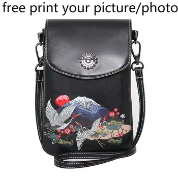 

Mobile phone Messenger bag female 2019 new fashion picture photo logo HD print customized vertical mini shoulder bag handbag