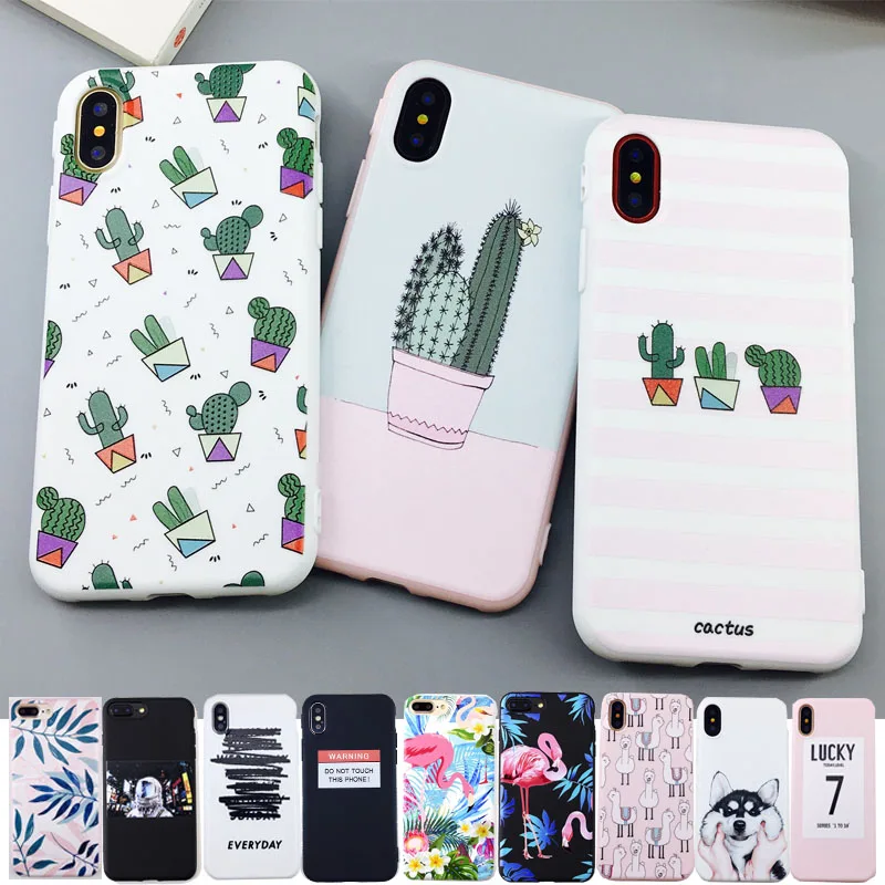 

Candy Color Leaf Print Phone Case for iPhone X 6 6s 7 8 Plus XR XS Max Cactus Plants Fashion Soft TPU Rubber Silicon Cover Capa