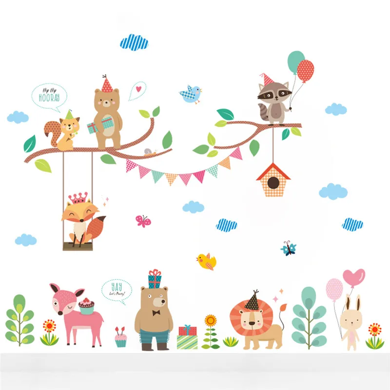 Forest Jungle Wild Animals Wall Sticker For Kids Rooms Wall Decal Mural Shop Store Window Home Decor New Year Gift