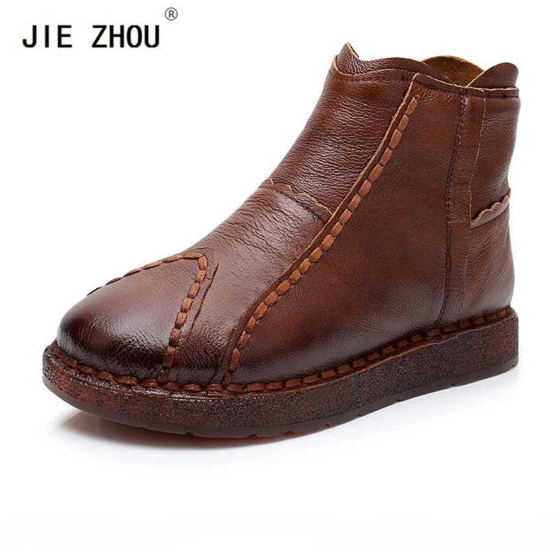 

Plus Size(35-43) Winter Women Shoes Woman Genuine Leather Flat Ankle Boots Female Lace-up Snow Boots Women Boots Footwear