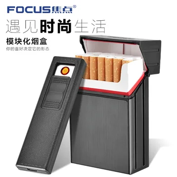 

Metal Rechargeable Cigarette Case USB Electronic Lighter Box Windproof Cigarette Case for Cigarette Men Lighter YH035A