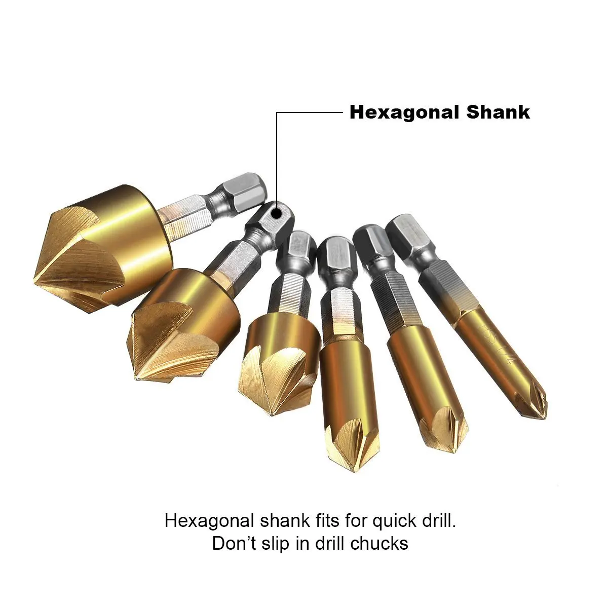 6 шт. набор сверл для зенковки 1/4 ''с шестигранным хвостовиком HSS 5 Флейта 90 градусов по центру, набор инструментов для дерева, быстрое долото 6 мм-19 мм