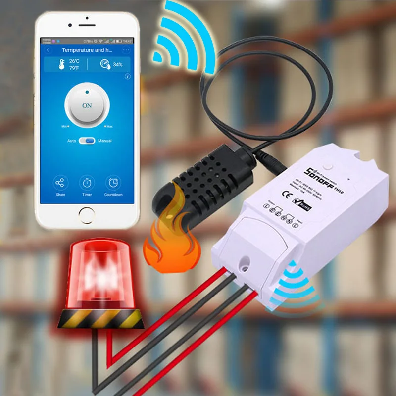 Sonoff TH16A TH10A монитор температуры и влажности DIY таймер Wifi переключатель домашней автоматизации беспроводной пульт дистанционного управления умный переключатель TH16