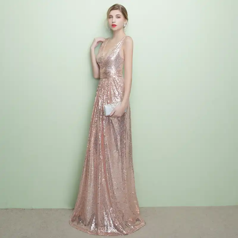 dress pesta warna rose gold