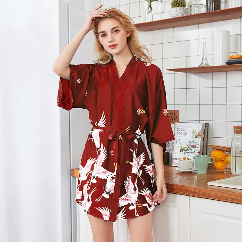 Perfering модная Пижама Халат Женское кимоно свадебная Пижама для невесты ночная рубашка мягкая ночная рубашка женский халат для отдыха - Цвет: RED