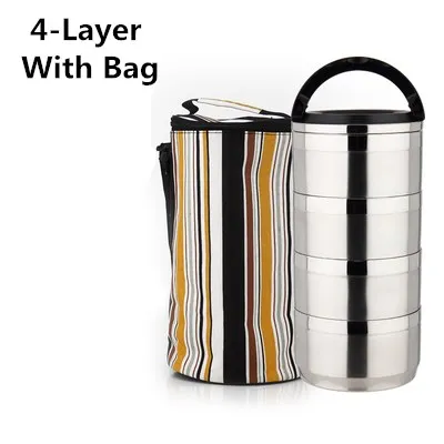 4-Layer with Bag Высокое качество 304 нержавеющая сталь Ланч-бокс для детей для пикника многослойный Бенто-бокс кухонный пищевой контейнер Теплоизоляционный Ланч-бокс - Цвет: 4-Layer with Bag