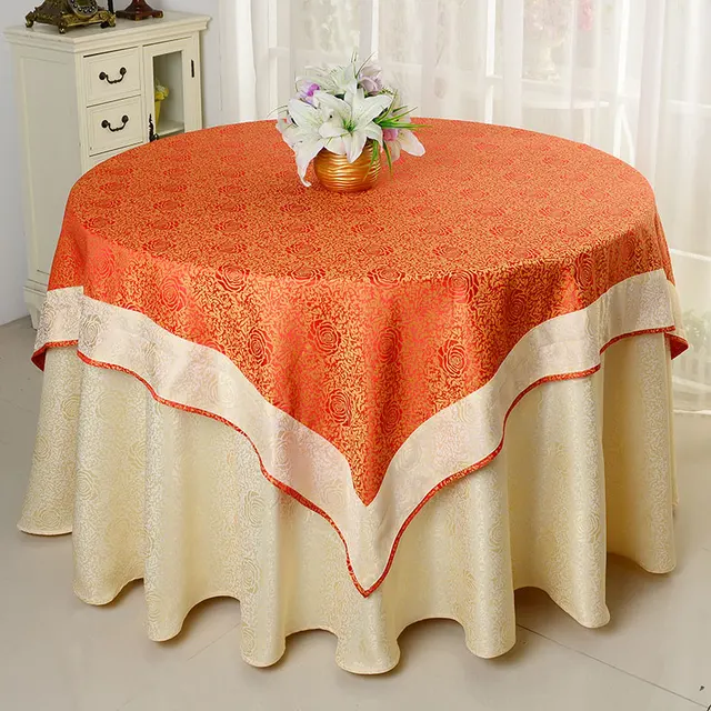 Jacquard Table Cloth Damask Cover For Wedding Tables Jacquard Table Cloth Damask Cover For Wedding Tables Decoration Round Underlay With Square Overlay Top