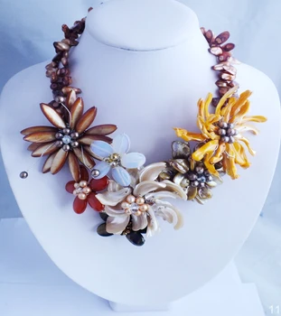 

PH174 W-5454 Handmade Jewelry With Freshwater pearl Shell Flower Necklace Jewelry