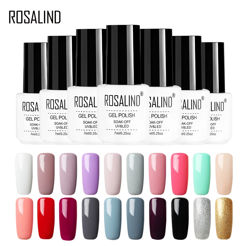 

ROSALIND 7ML Gel Nail Polish Pure Color Black Red White Soak Off Gel of Nails For Nail Art Manicure Top&Base Coat Gel Varnishes