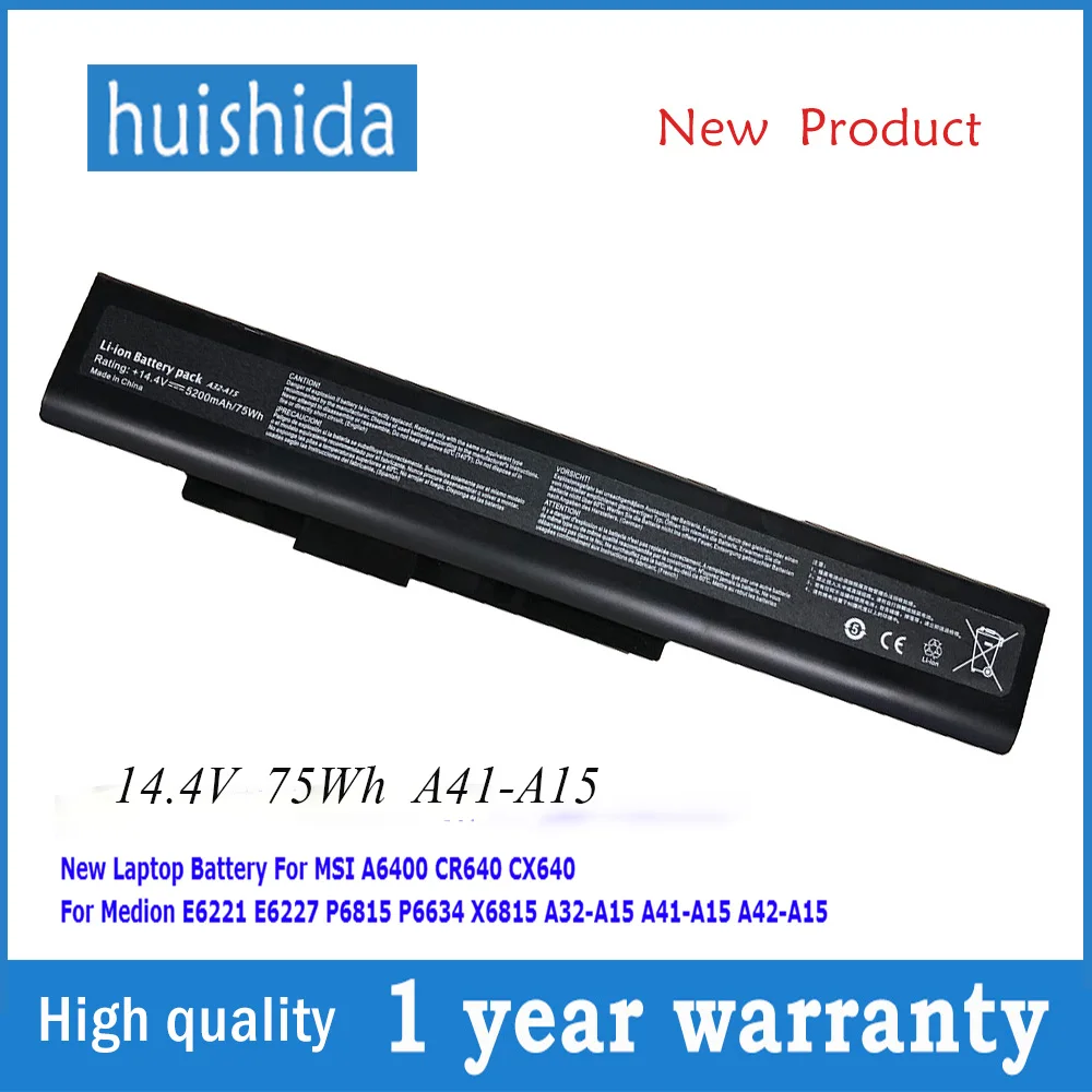 14 4 В 75WH A42-A15 Новый аккумулятор для ноутбука MSI A41-A15 A32-A15 A6400 CR640 CX640 E6221 E6227 P6815 5200 мАч |