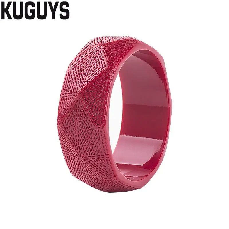 KUGUYS модные ювелирные изделия 8 цветов Смола широкий браслет для женщин многослойный геометрический браслет в виде скульптуры модные аксессуары - Окраска металла: WINE RED