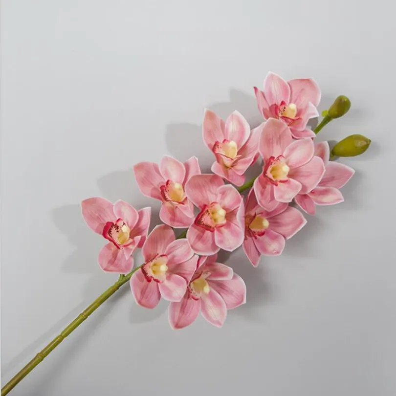 2pcs Pu Orchids Printing Effect Cymbidium Artificial Real Touch 2pcs Pu Orchids Printing Effect Cymbidium Artificial Real Touch Pink Orchid For Wedding Centerpieces Home Decorative Flowers