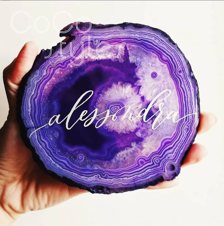  Cocostyles bespoke luxury big size agate with gold foiling hand writing place card for wedding busi - 32891788740