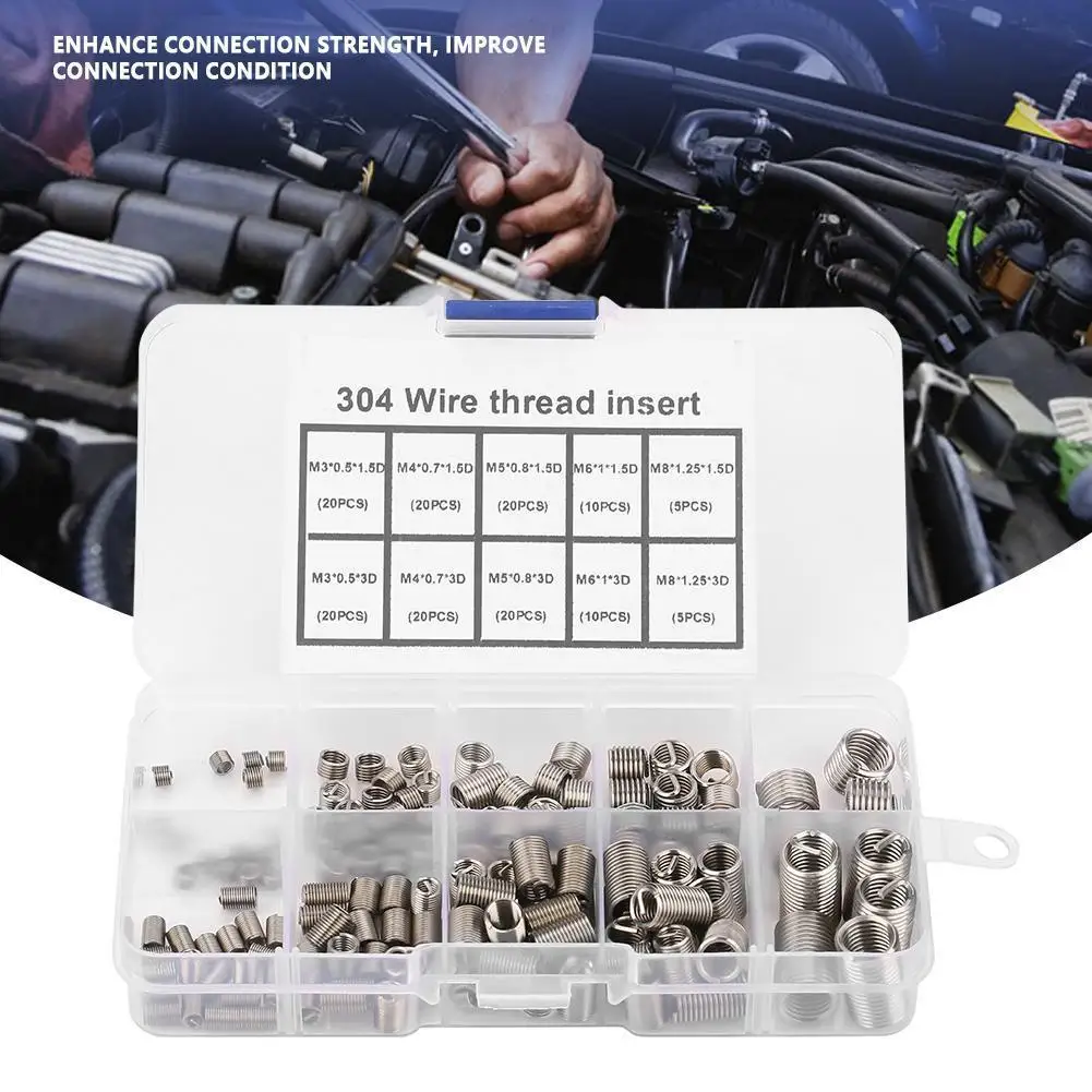 

High 150Pcs Helicoil Stainless Steel Thread Repair Coiled Wire Insert Kit M3 M4 M5 M6 M8 with Box LG66