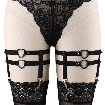 

BODY CAGE Womens Leg Garter Spike Punk Goth Bondage Thigh Harness Black Elastic Stocking Suspender Belt Exotic Party Dance Wear