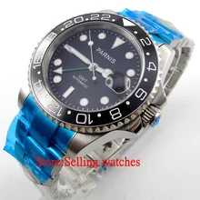 40 мм parnis световой сапфировое стекло Керамика ободок GMT Автоматическая Мужские часы