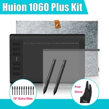 Cheapest 2 Pens Huion 1060 Plus Graphic Drawing Digital Tablet w/ 8G SD Card 12 Express Key + Protective Film +15″ Liner Bag+Parblo Glove