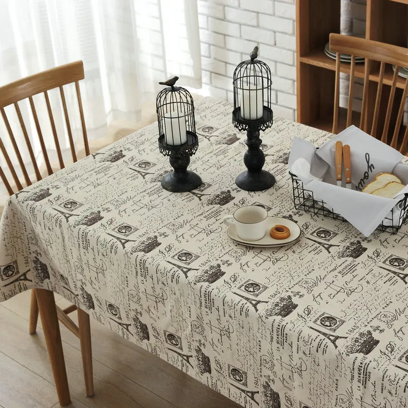 

European Print Paris Tower Pattern Cotton Linen Tablecloth Restaurant Picnic Party Decoration Tablecloth Home Textiles
