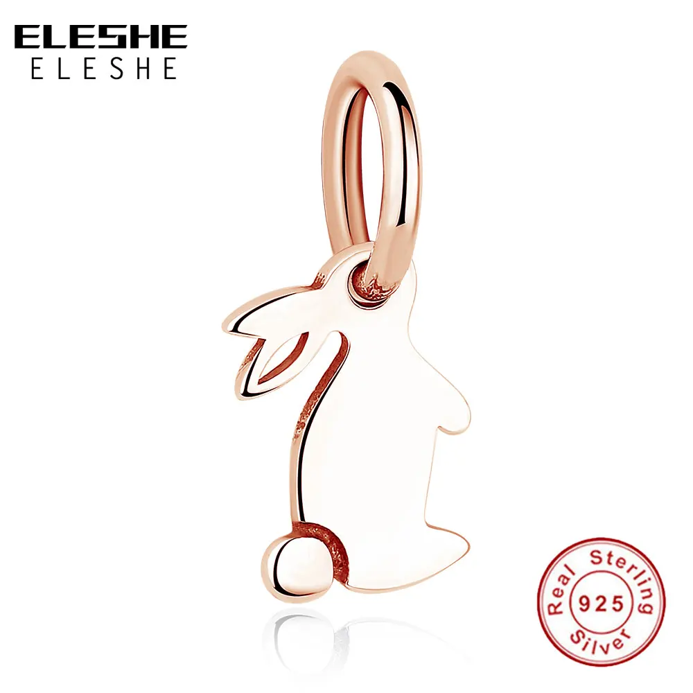 

ELESHE Luxury 925 Sterling Silver Charms with Rose Gold Rabbit Bead fit Original Charm Bracelets DIY Jewelry Accessories