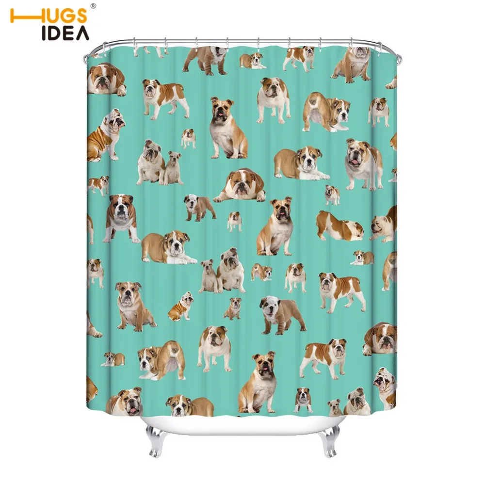 HUGSIDEA Pug Dog Shower Curtain Animal Printing Waterproof Bathroom