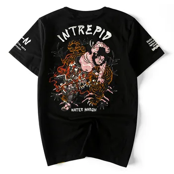 

2019 Summer Harajuku Ukiyo-e Tiger Printing Short Sleeve Unisex Women Femme Loose T Shirt Casual Men T-Shirt Tops Tees
